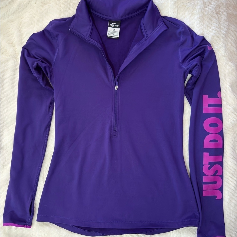 Nike Pro Purple 1/4 zip Long Sleeve “Just Do It” Training Top